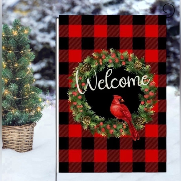 Bee Happy Market Boutique Other - Winter Yard Garden Flag Cardinal Buffalo Check Plaid Wreath Welcome Lawn Flag